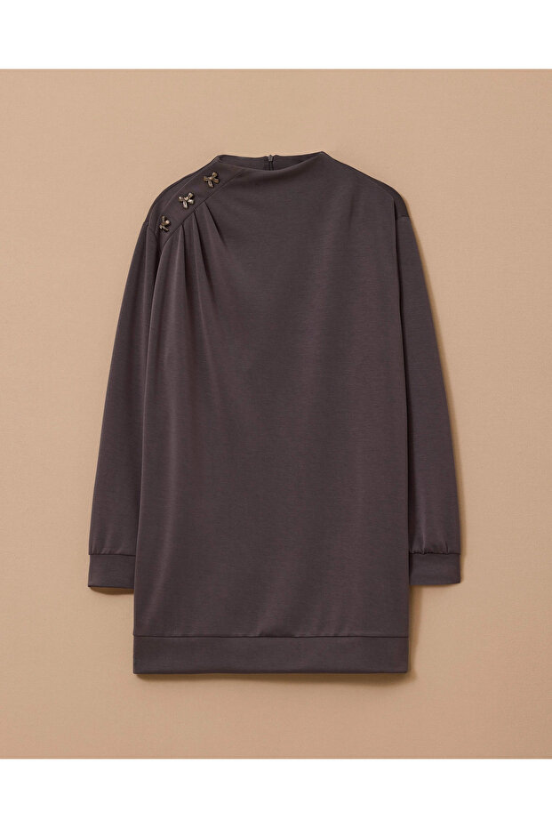 Omuz Aksesuarlı Drapeli Tunik - 6