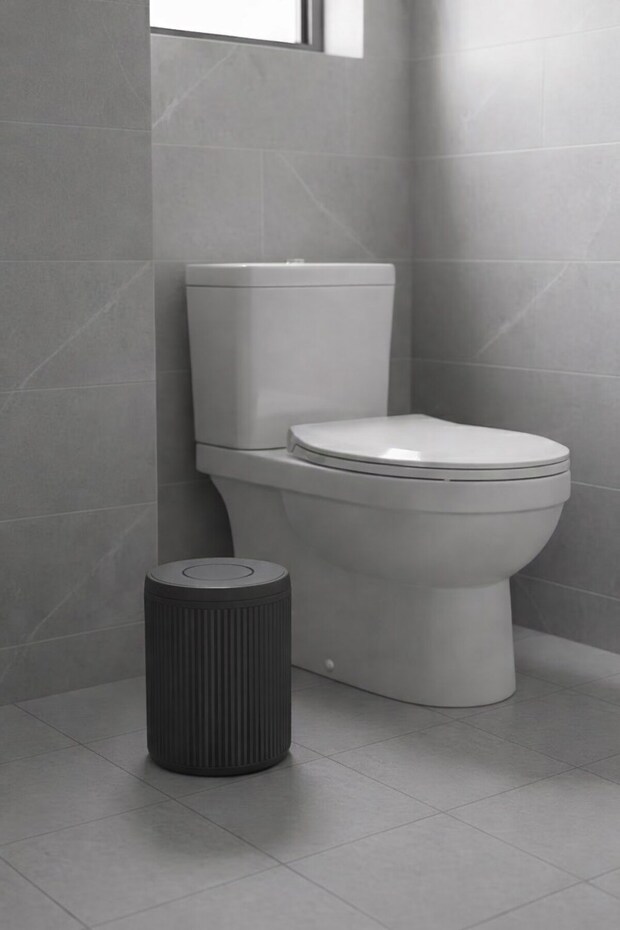 Lines Series Anthracite/Grey Acrylic Trash Can – Cylinder, 5 Liters, 25cm, Easy to Clean - 3372