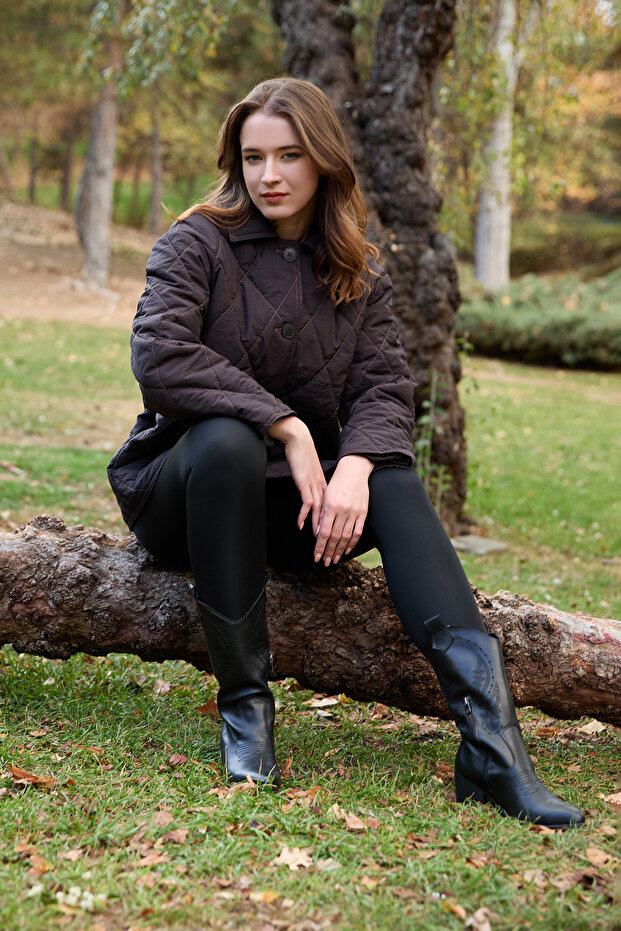 معطف مبطن بنمط البقلاوة مكون من قصة فضفاضة أزرار - 4