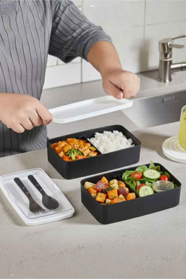 2 Layers Food Storage Container Lunch Box Set - Athlete Diet Student Fitness School Work Lunch Box