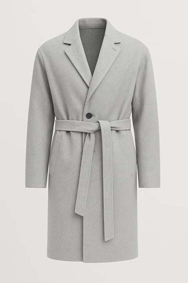 Carlo Oversize Cashmere Fabric Winter Men's Coat with Fileto Pockets - Gray
