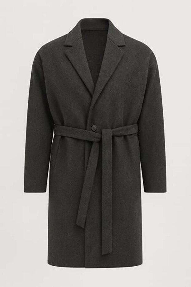 Carlo Oversize Cashmere Fabric Winter Men's Coat with Fileto Pockets - Smoked