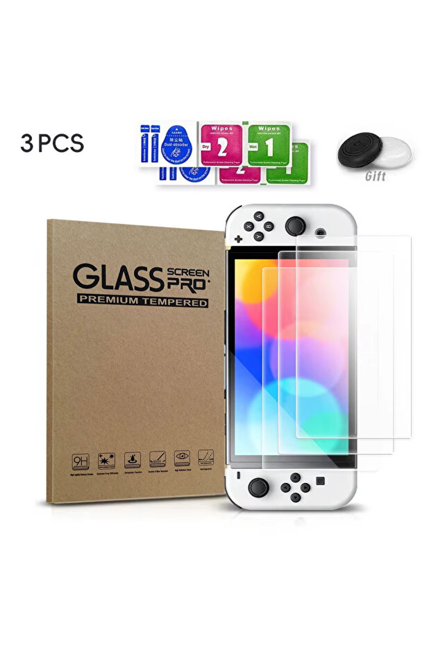3 قطع من واقي الشاشة الزجاجي المقوى لجهاز سويتش OLED / لايت، حماية عالية الوضوح للشاشة