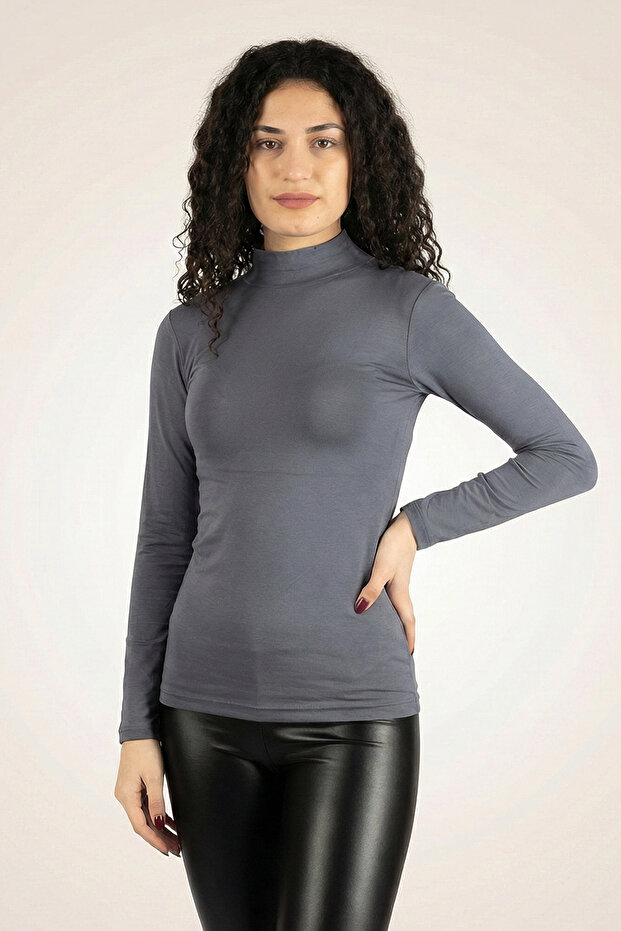 Women's Long Sleeve Crop Turtleneck Stretch Fabric Bodysuit