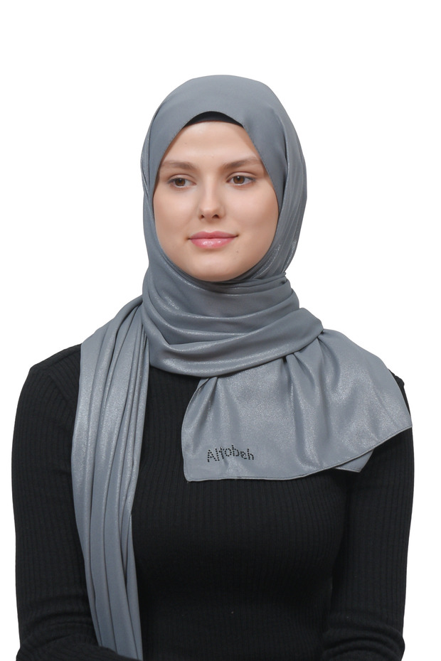 فستان سهرة فضي شيفون شال مدخن
