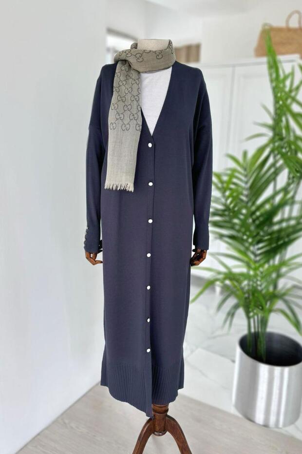 Maxi Buttoned Mercerized Hijab Cardigan - Smoked