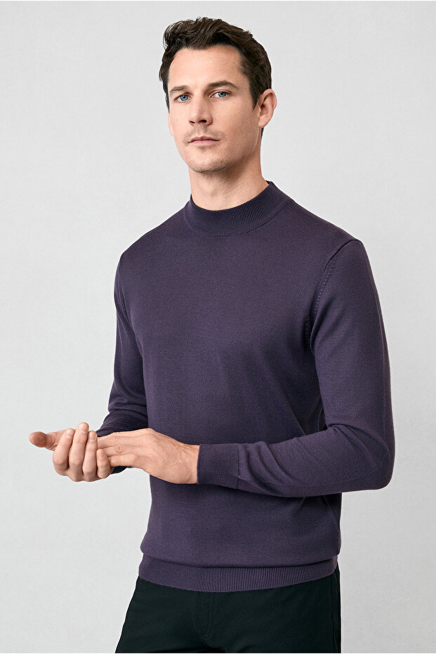 Yarım Balıkçı Yaka Regular Fit Yünlü Basic Örme Triko Kazak - 1