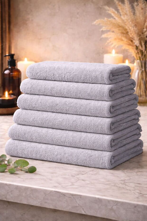 6-Piece Gray Bath Towel 70X140 | Soft & Absorbent Spa Hotel Towel Set 100% Cotton