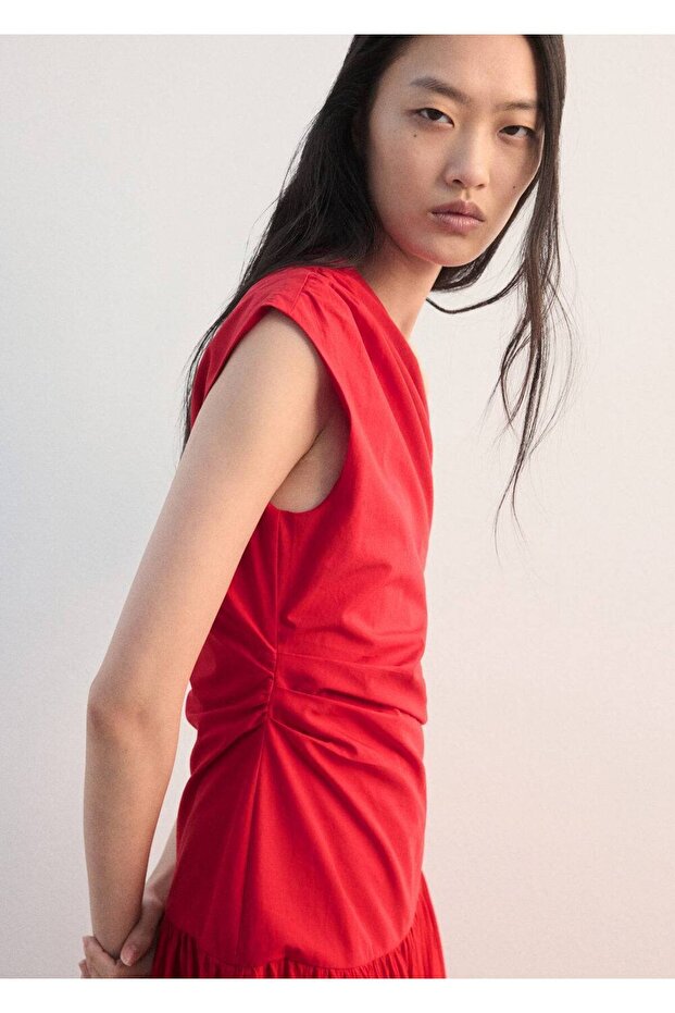 Asimetrik pileli elbise - 6