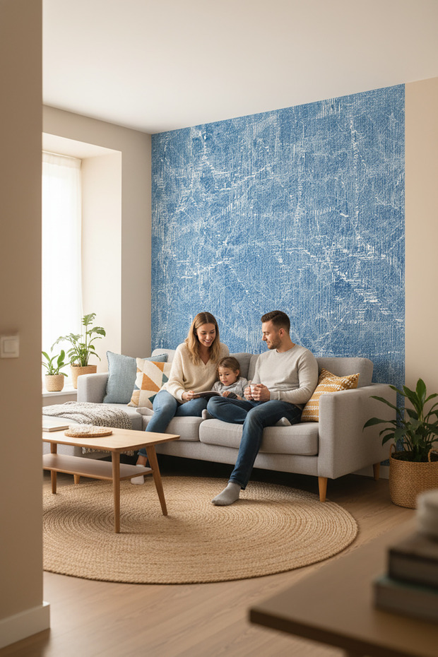 Açık Mavi Loft Tarzı Tek Parça Duvar Kağıdı - 4