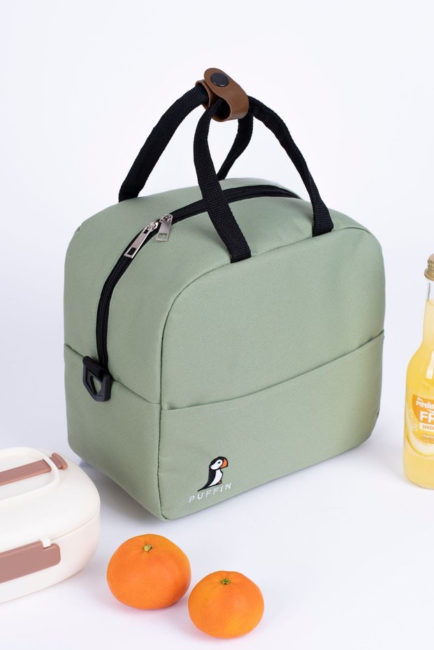 Thermal Bag Heat Insulated Waterproof Lunch Bag with Strap Puffin Water Green