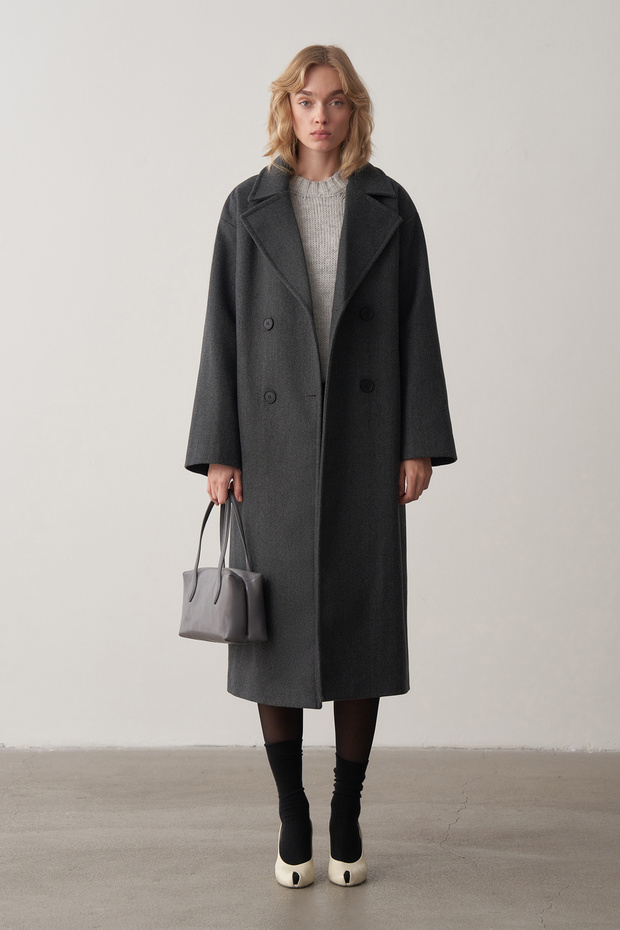 Antrasit Luce Yün Oversize Kaban - 5