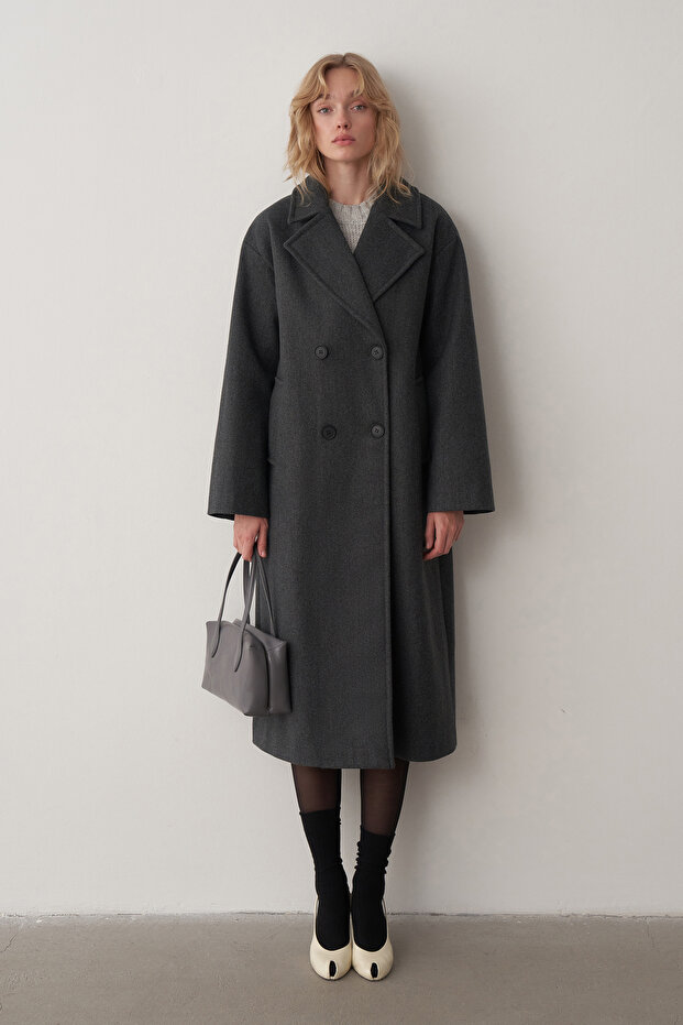 Antrasit Luce Yün Oversize Kaban - 6