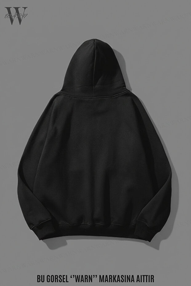 Unisex Reverse Taş Baskılı Oversize Kapüşonlu Sweatshirt Kışlık - 2