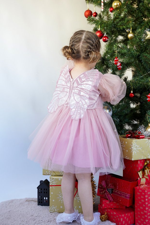 Baby Girl Children's Long Sleeve Winged Birthday Party Wedding Special Day Tulle Tutu Lined Princess Dress