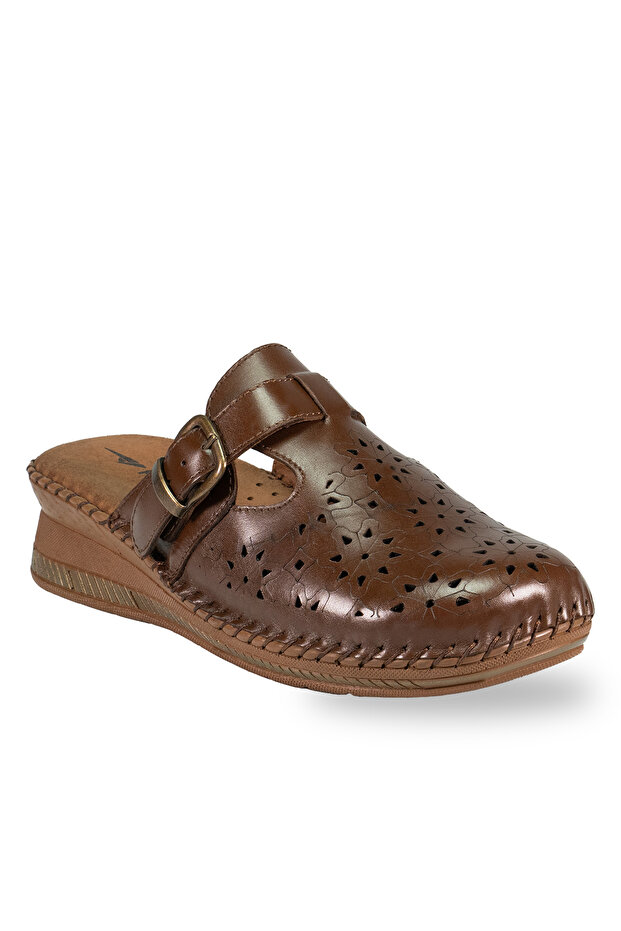 CARY-H Kadın Deri Terlik Taba - 4