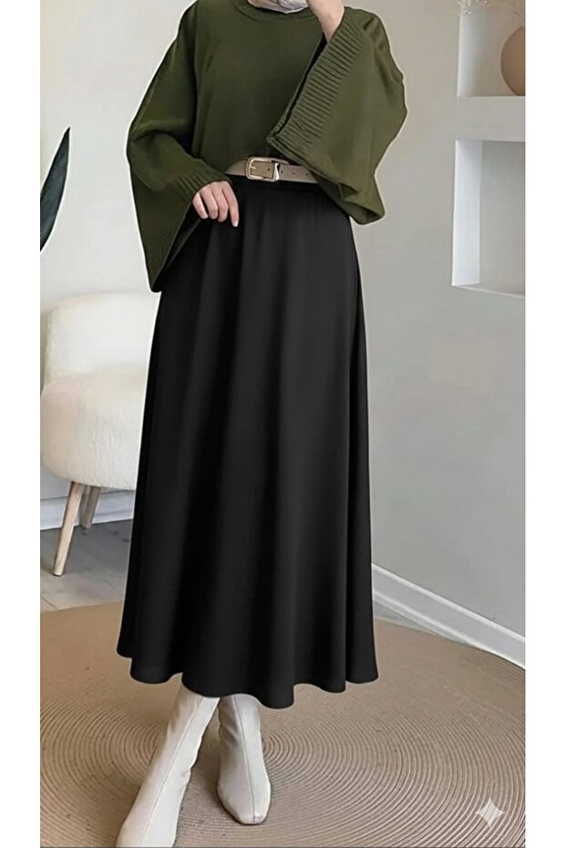 Women's Puff Scuba Hijab Black Flared Skirt