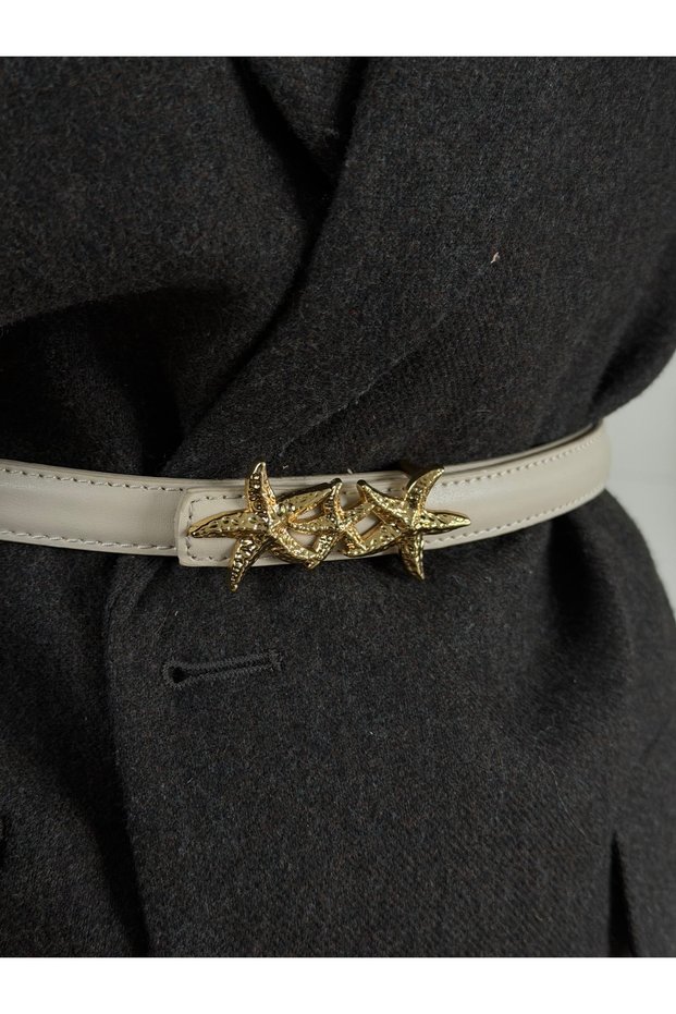 Genuine Leather Curved Star Buckle Women's Belt, Jacket Belt, Shirt Belt, Dress Belt