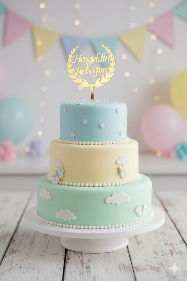 Welcome Baby Plexi Cake Ornament Gold