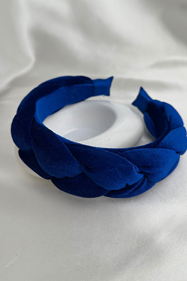 تاج منقوش منسوج من القطيفة باللون الأزرق الداكن - 1