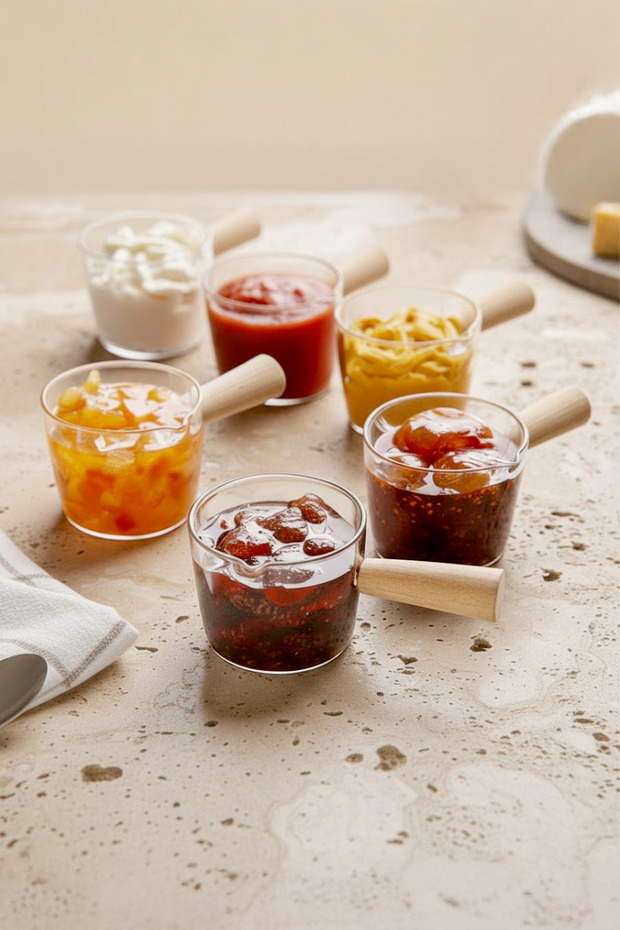 6-Piece Wooden Handle Mica Jam Bowl Sauce Bowl Tableware Presentation Breakfast Set - 82 ml