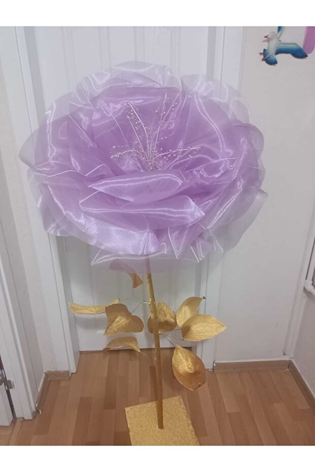 Dev tül çiçek gold mor - 1