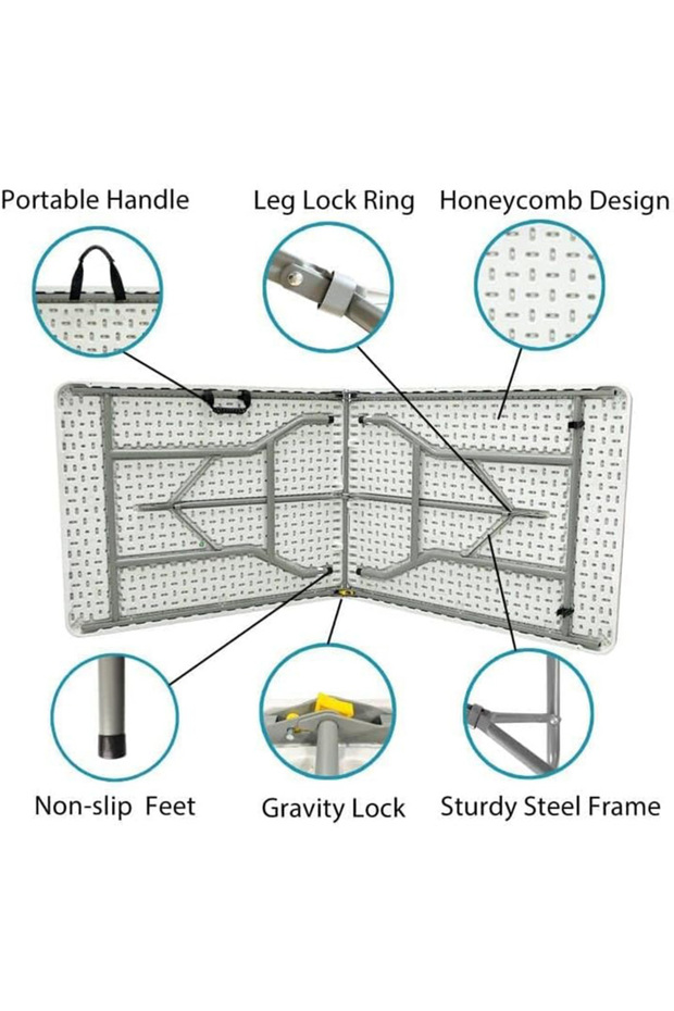 Rectangular Folding Plastic Table 74x74x180 cm - White - 7