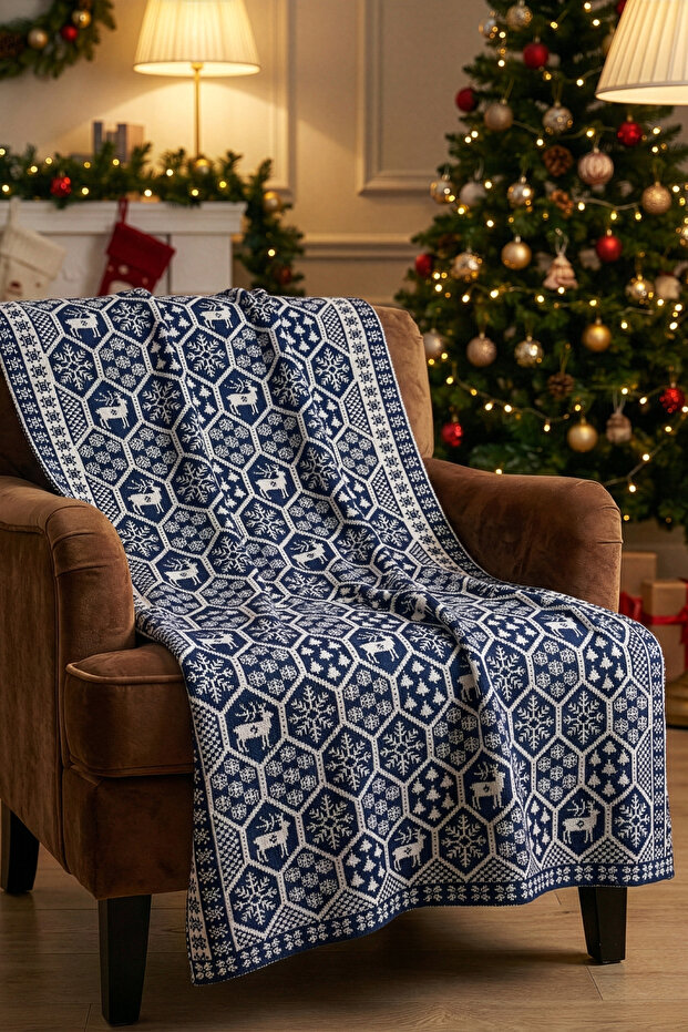 Destino Blue New Year Christmas Patterned TV Blanket 130x170 2022