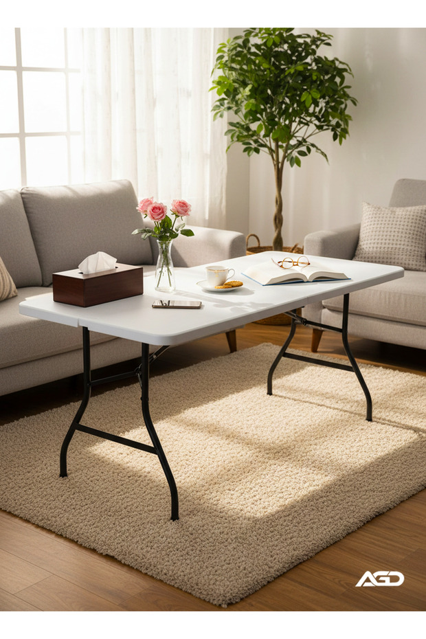 Rectangular Folding Plastic Table 74x74x180 cm - White - 4