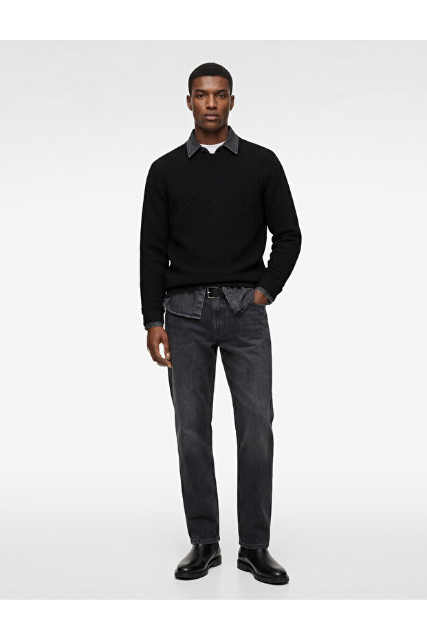 Long Sleeve Regular Fit Textured Crew Neck Sweatshirt