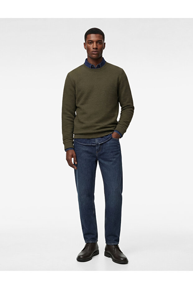 Regular Fit Long Sleeve Textured Crew Neck Sweatshirt