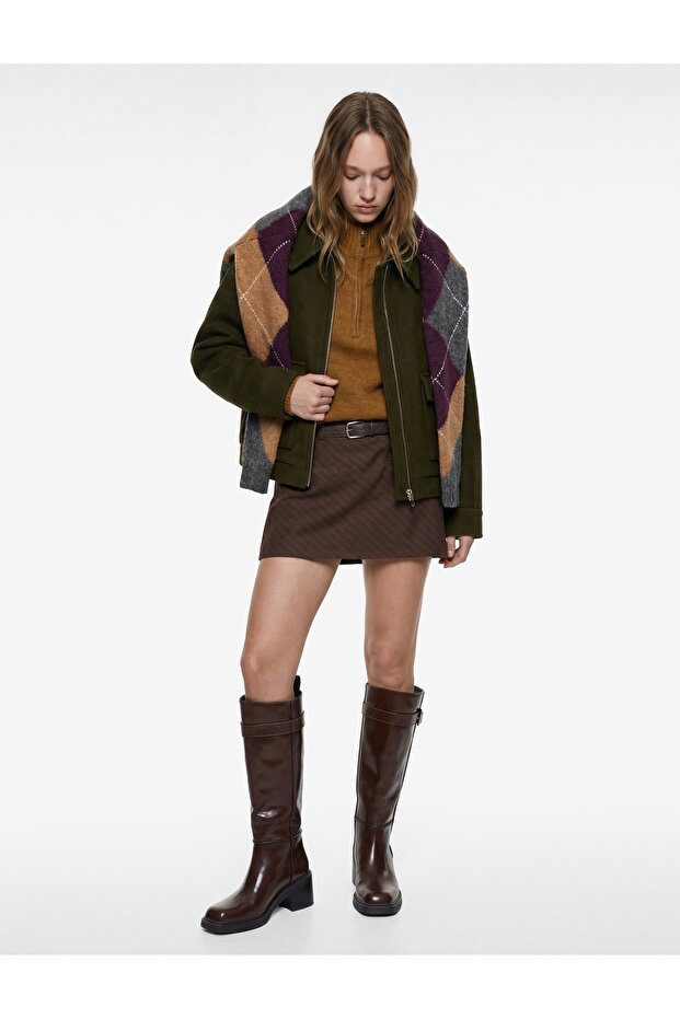 Long Sleeve Classic Collar Pocket Detailed Oversize Zippered Jacket