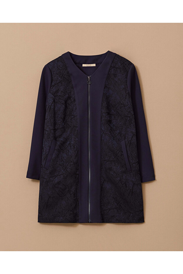 سترة جاكار كبيرة الحجم مزودة بسحاب - 5