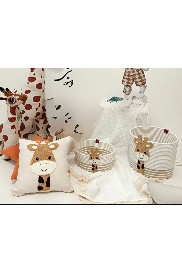 Children's Room Organizer Storage Box, Punch Embroidered Giraffe Basket, Punch Embroidery Pillowcase