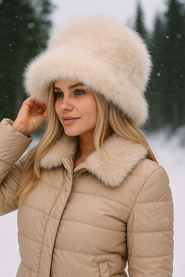 Women's Plush Kalpak Hat 010194 - Beige