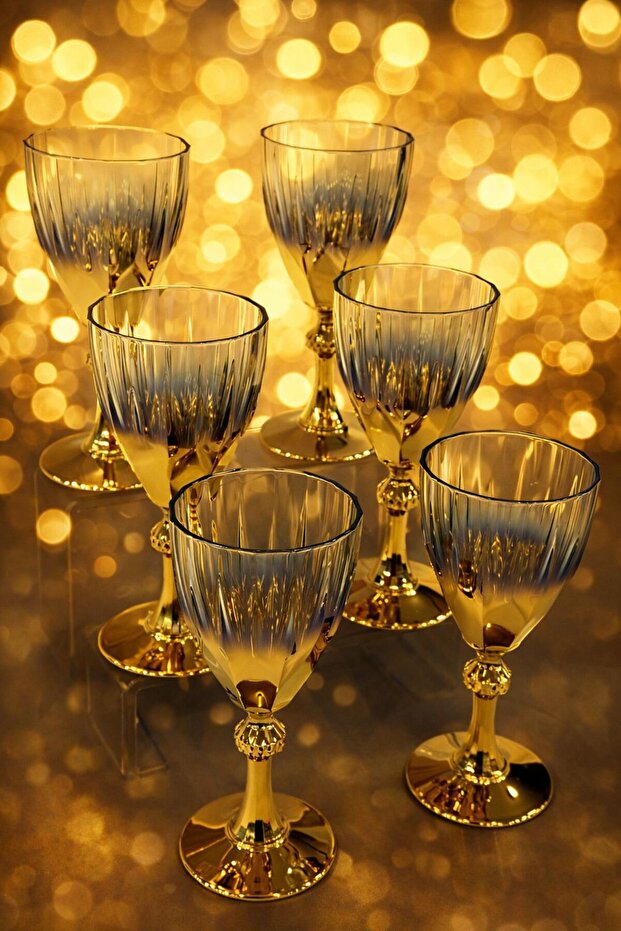 Luxury Gold Footed Glass - Premium Gold Footed Goblet - Special Cut Glass Goblet Set - 245 ml