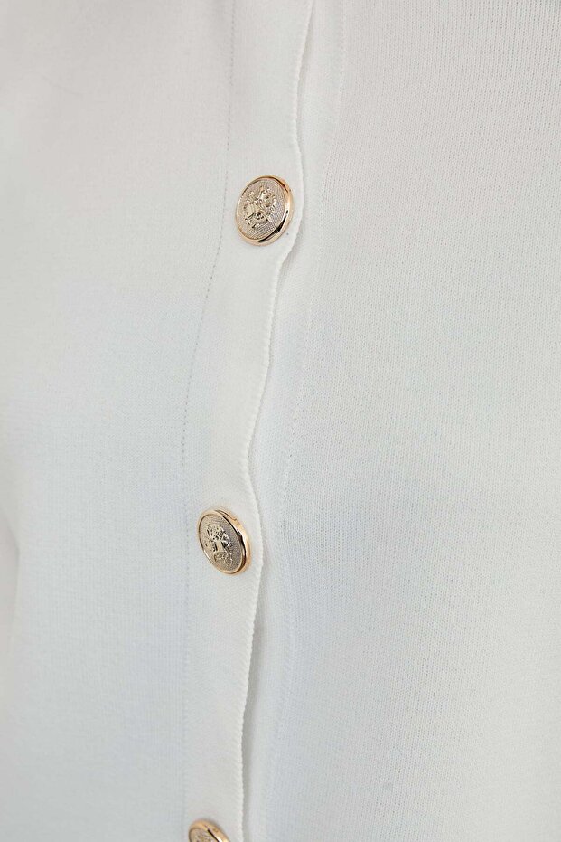 Basic Düğmeli Bisiklet Yaka Triko Hırka - 5