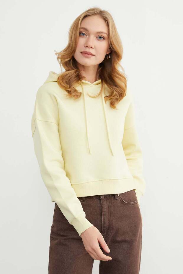 3 İplik Basic Kapüşonlu Sweatshirt - 4