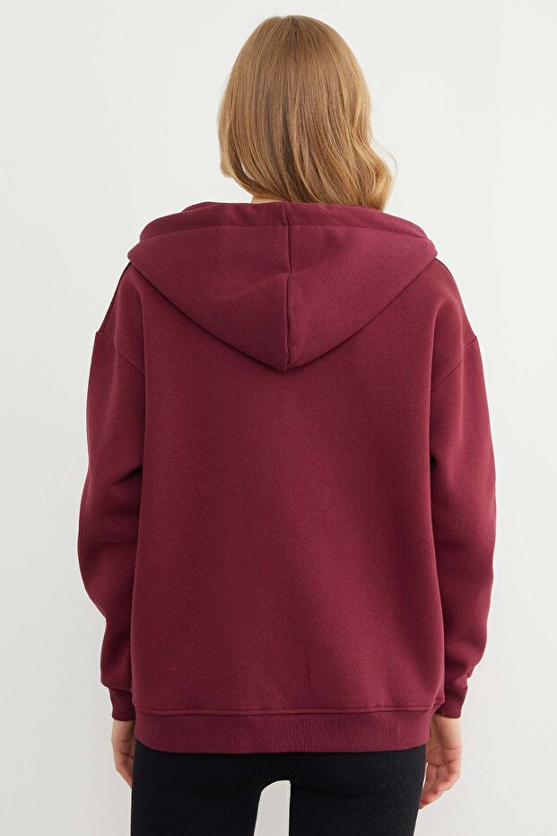 Basic Fermuarlı Kapüşonlu Oversize Sweatshirt - 7