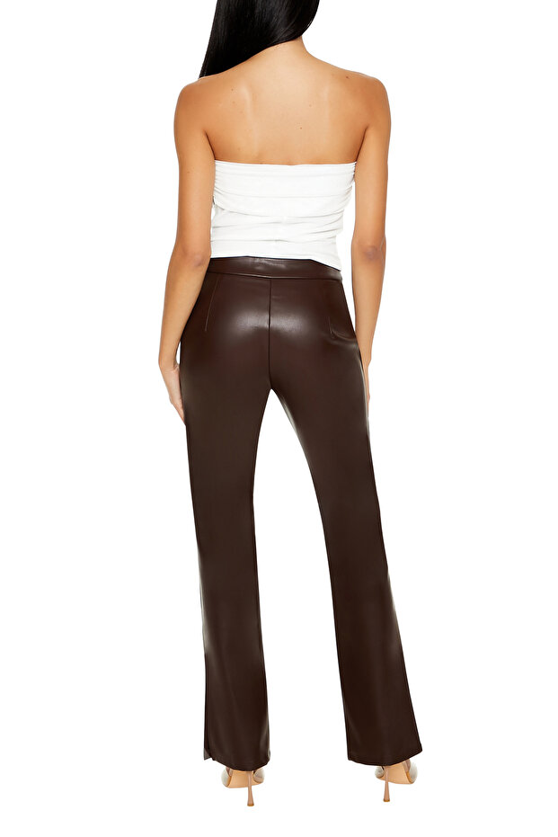 Suni Deri Flare Pantolon - 5