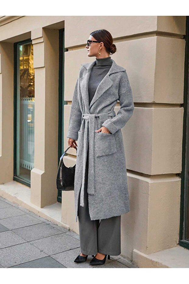 Kemerli Triko Palto - 1