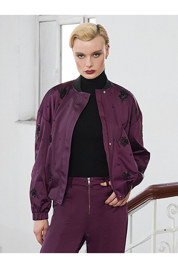 Jachetă bomber brodată din material parașută - 1