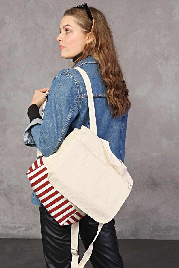 حقيبة ظهر من القماش المنسوج باللون الأحمر - 1