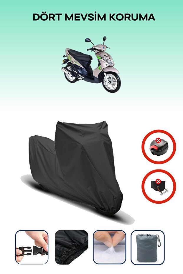 Black Rear Bag Lock Incompatible Bisan Teos 125 Compatible Motorcycle Tarpaulin, 4 Seasons