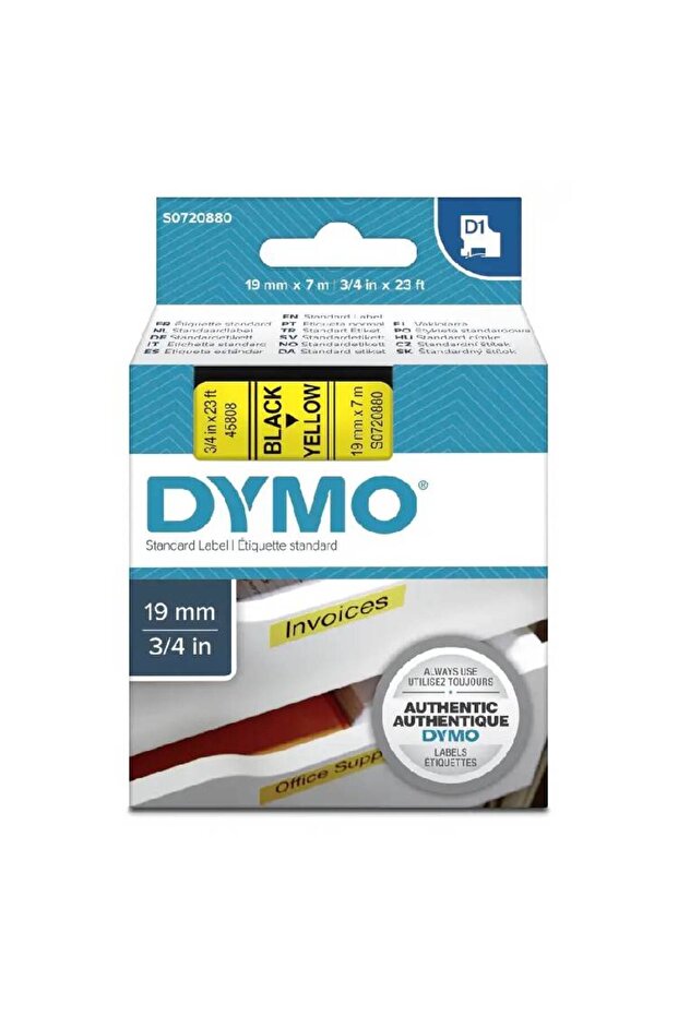 Standard D1 45808 Labeling Tape Black Print on Yellow Tape – 19mmx7mm | S0720880