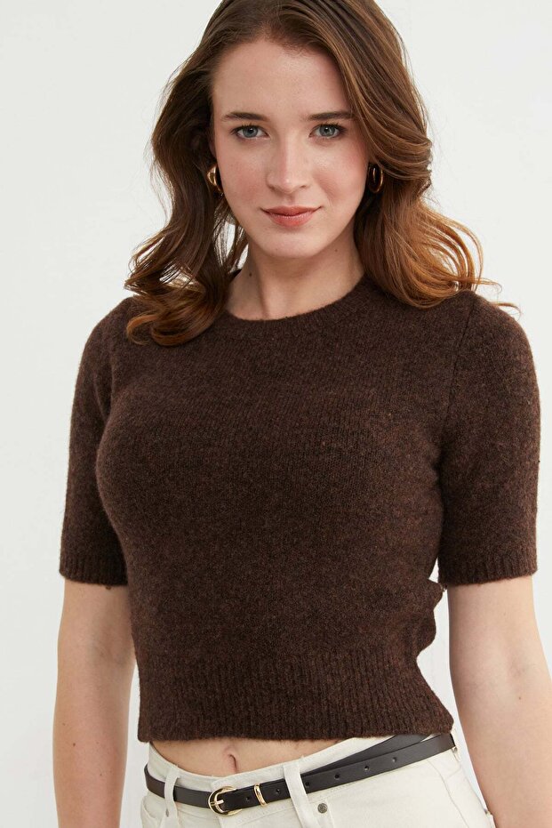 Basic Bisiklet Yaka Kısa Kol Triko Kazak - 5