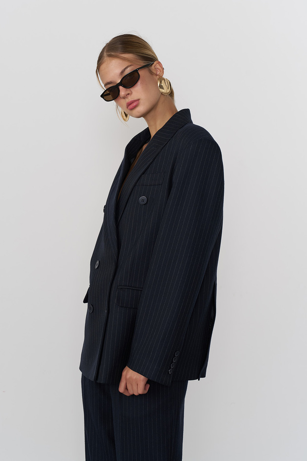 Çizgili Oversize Blazer Ceket - 2
