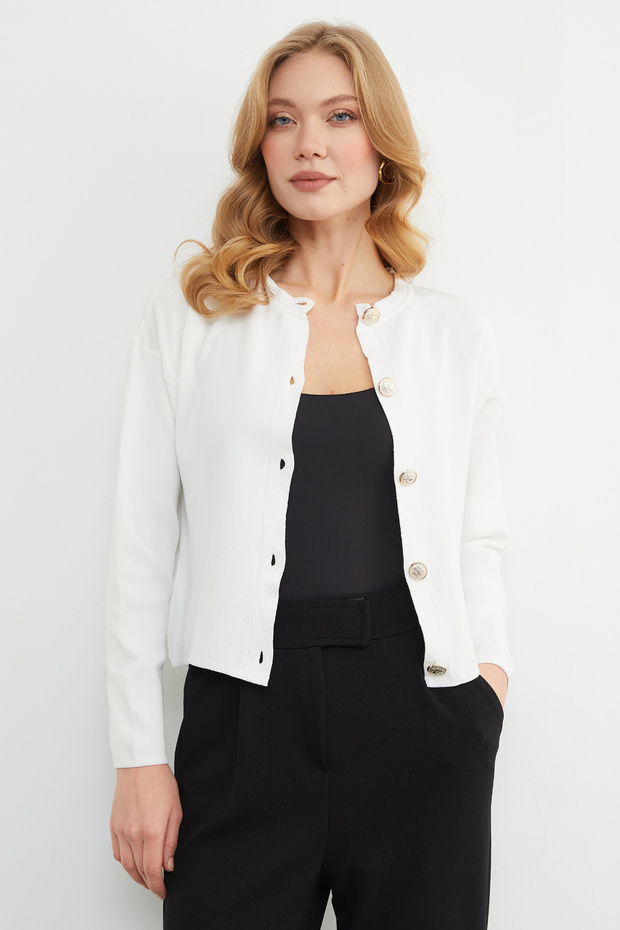 Basic Düğmeli Bisiklet Yaka Triko Hırka - 3