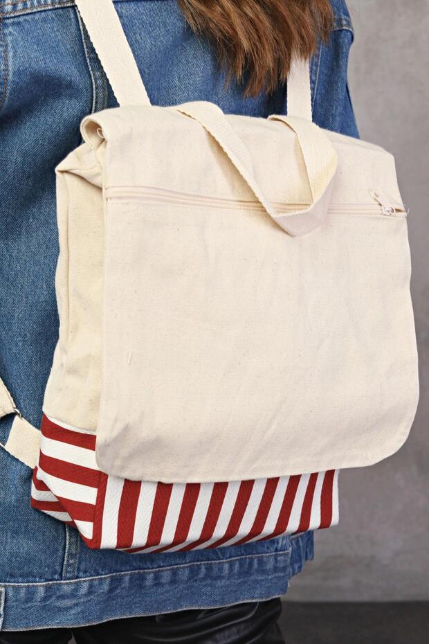 حقيبة ظهر من القماش المنسوج باللون الأحمر - 4