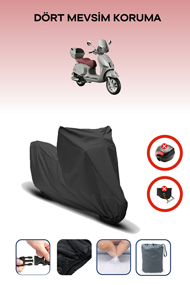 Black Rear Bag Lock Incompatible Rks Bevely 125 Compatible Motorcycle Tarpaulin, 4 Seasons